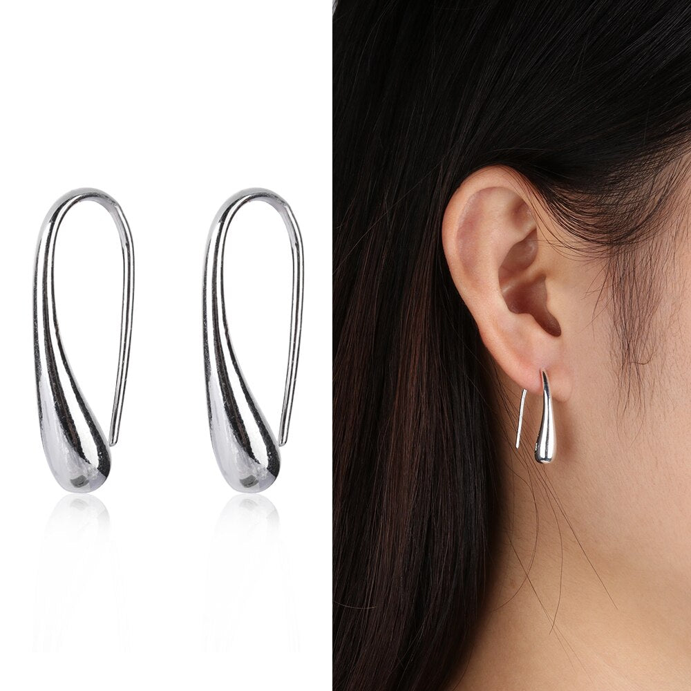 Waterdrop Hook Silver Earrings For Women