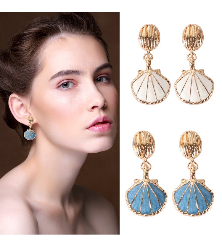 White Blue Shell Earrings For Women