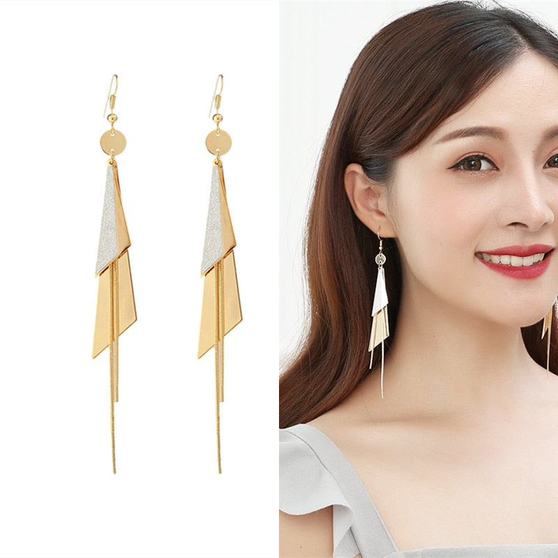 Geometric Triangle Tassel Earrings For Women
